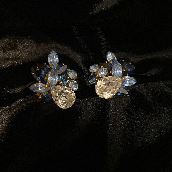 Schoffel and co Jewelry - Vintage 1950s Schoffel & Co Austrian Clip Blue Stone Earrings Gold Toned Metal